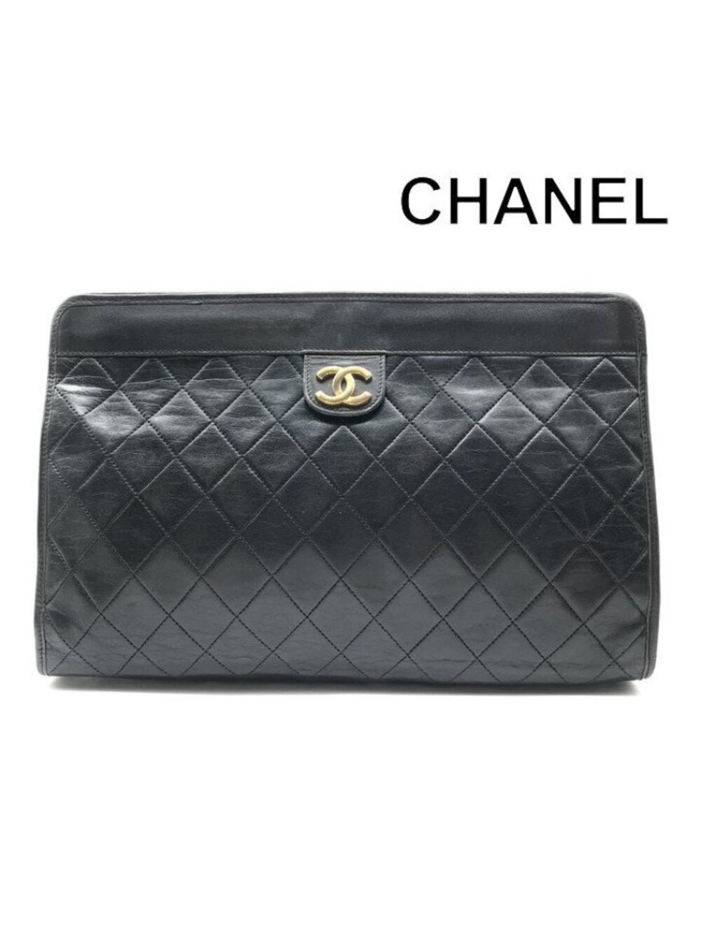 Chanel CC Logo Quilted Leather Clutch Black